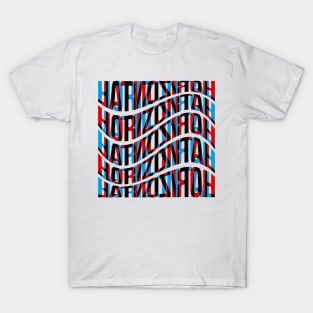 Horizontal Waves Typography (Cyan Red Black) T-Shirt